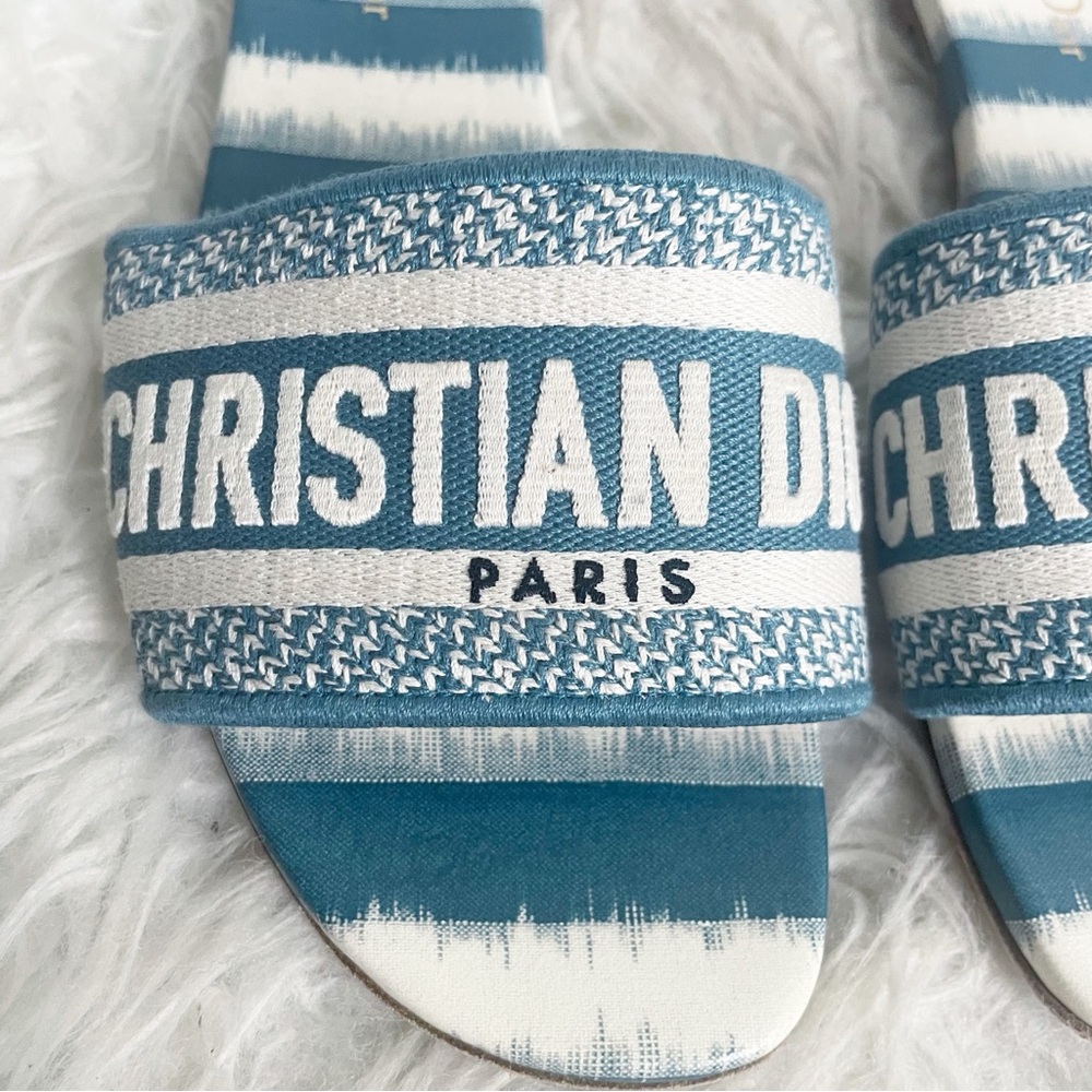 Christian Dior Cotton D-Stripes Embroidered Dway Mules Slide Sandal 38.5 - Picture 2 of 10
